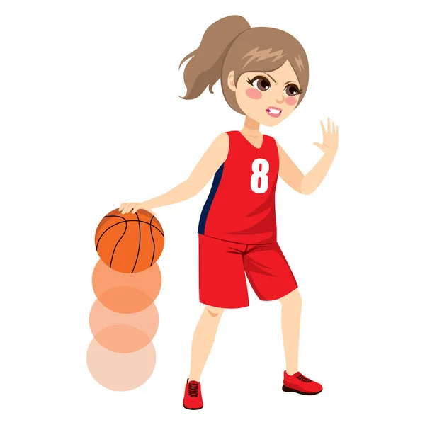 Beautiful Young Female Basketball Player Playing Action — Stock Vector