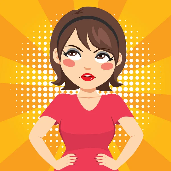 Frustrated Fed Woman Rolling Eyes Face Expression Hands Hips — Stock Vector