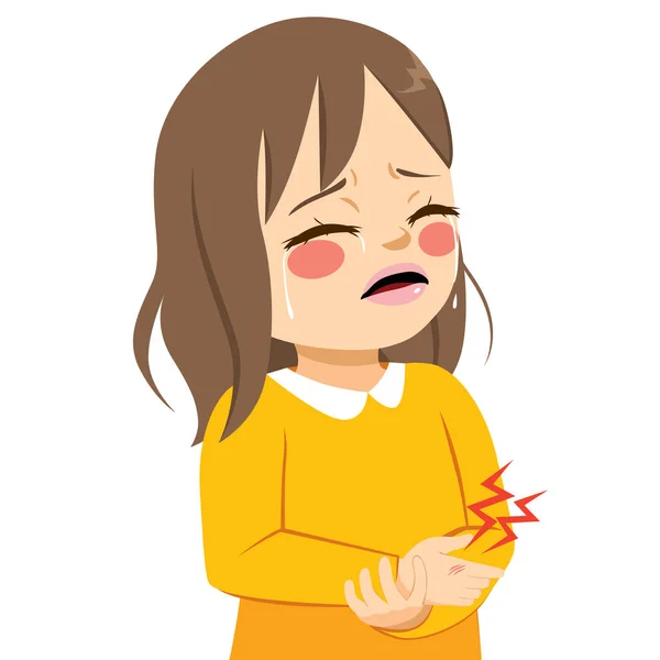 Симпатична Маленька Сумна Дівчинка Плаче Від Болю Поранена Травмою Руці — стоковий вектор