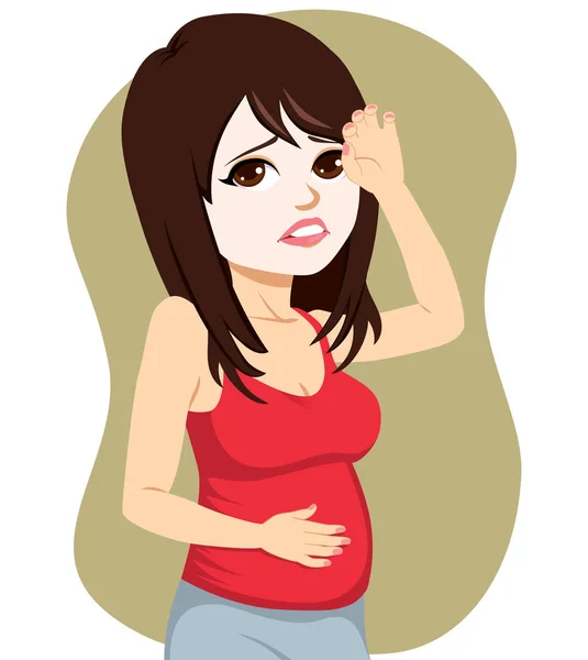 Νεαρή Έγκυος Γυναίκα Χλωμό Πρόσωπο Που Πάσχει Από Ίλιγγο Αναιμίας — Διανυσματικό Αρχείο