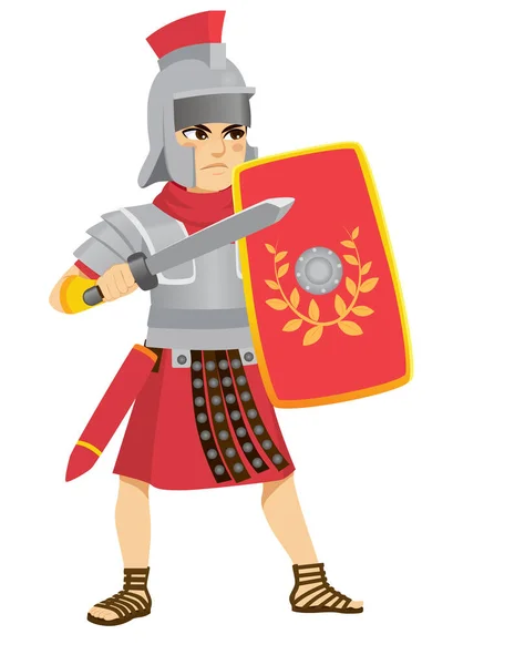 Roman Legionary Action Fighting Sword Holding Shield — Stock Vector