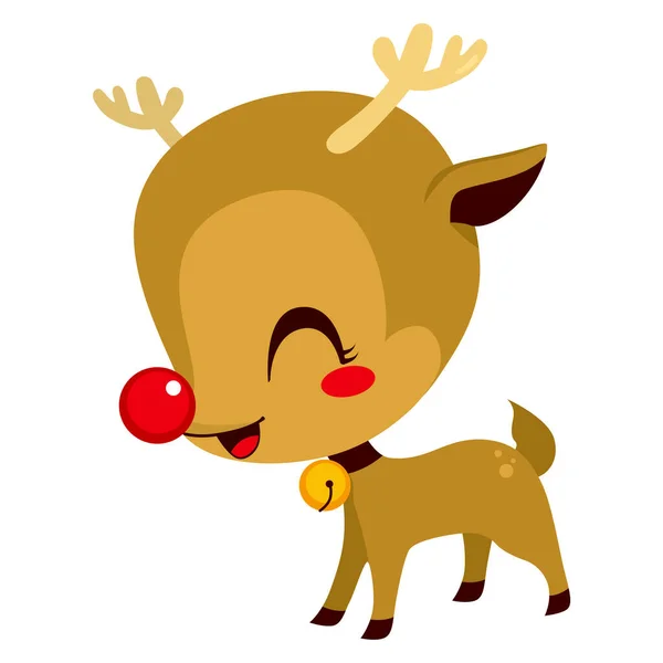 Ilustracja Cute Little Rudolph Czerwony Nos Renifer Postać Kreskówki Maskotka — Wektor stockowy
