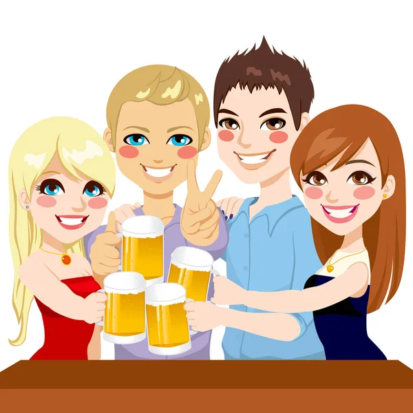 Δυο Νεαροί Φίλοι Κάνουν Πρόποση Μπύρα Μια Γιορτή — Διανυσματικό Αρχείο