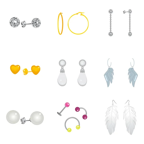 Colección Diferentes Pendientes Oro Plata Colgantes Piercings — Archivo Imágenes Vectoriales