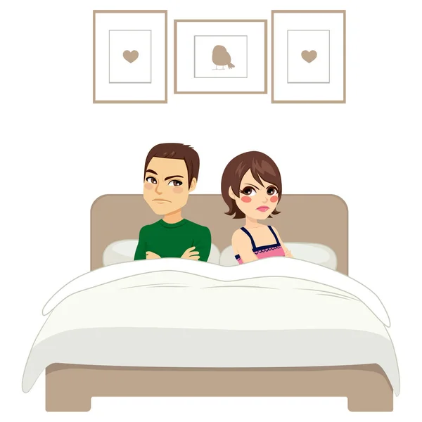 Young Couple Arms Crossed Arguing Sitting Bed Back Back — Stock Vector