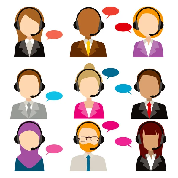 Faceless Call Center Service Diversities Icons Bubble Speech - Stok Vektor