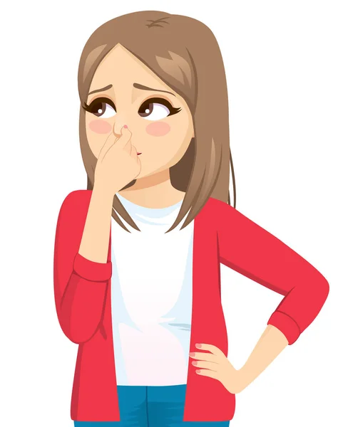 Young Teenager Woman Pinching Nose Feeling Bad Smell — Stock Vector