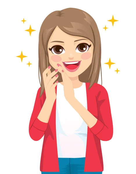 Young Teenager Woman Clapping Both Hands Applause Congratulations Concept — Stock Vector