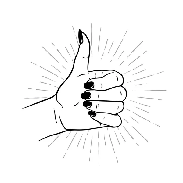 ジェスチャーのようで女性の手を描画します フラッシュ タトゥー ブラックワーク ステッカー パッチ またはデザイン ベクトル図を印刷 — ストックベクタ