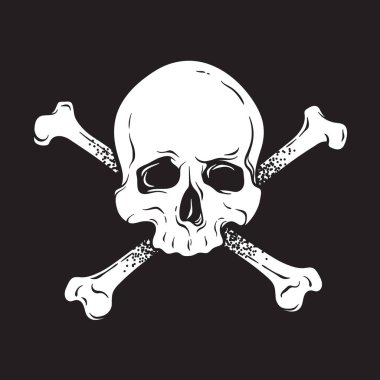 Jolly Roger insan kafatası ölüm ile elle çizilmiş vektör illüstrasyon izole. Baskı, logo şablonu, poster, etiket, flash dövme ya da t-shirt tasarım