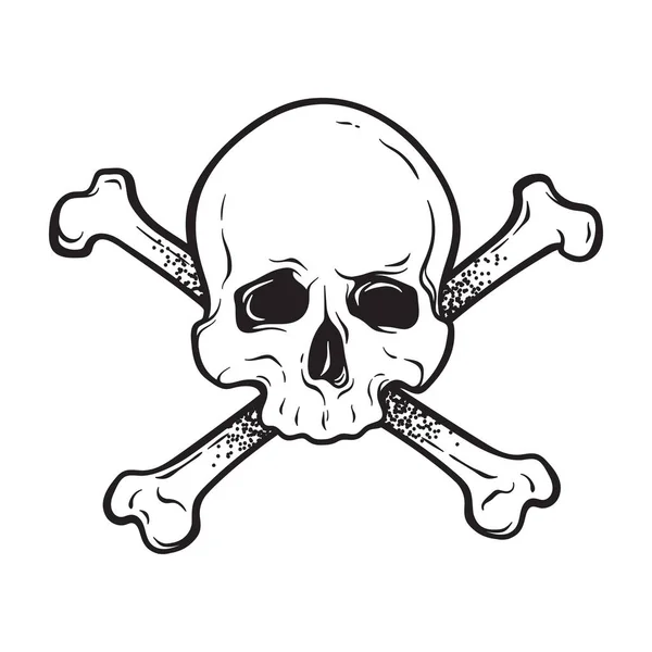 Crânio Humano Jolly Roger Com Ossos Cruzados Ilustração Vetorial Desenhada — Vetor de Stock