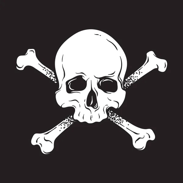 Teschio Umano Jolly Roger Con Ossa Incrociate Isolato Disegno Vettoriale — Vettoriale Stock