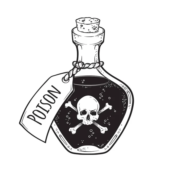 Poison Bottle Line Art Dot Work Hand Drawn Vector Illustration — Stock Vector