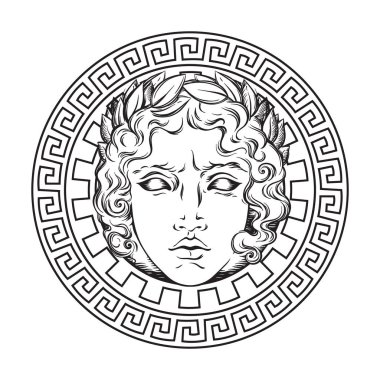 Yunan ve Roma tanrı Apollon. Çizilmiş antika stili logo el veya Tasarım sanat vektör çizim yazdırma