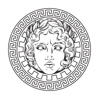 Greek and roman god Apollo. Hand drawn antique style logo or print design art vector illustration clipart
