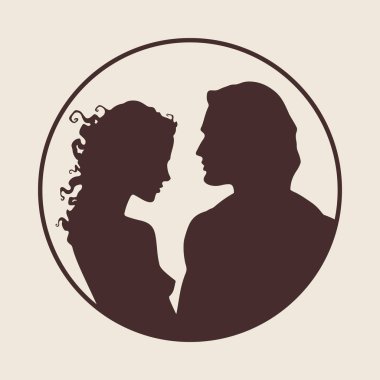 Profil vektör çizim güzel erkek ve kadın siluetleri.
