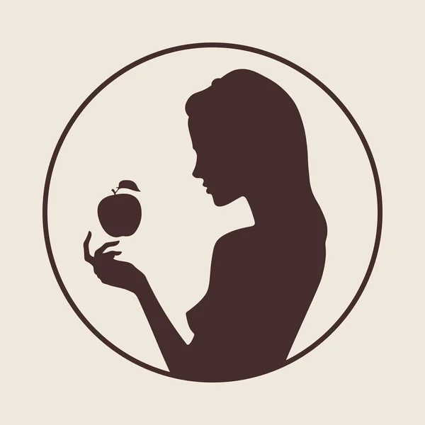 Illustrazione Vettoriale Bella Silhouette Femminile Profilo Biancaneve Mela — Vettoriale Stock