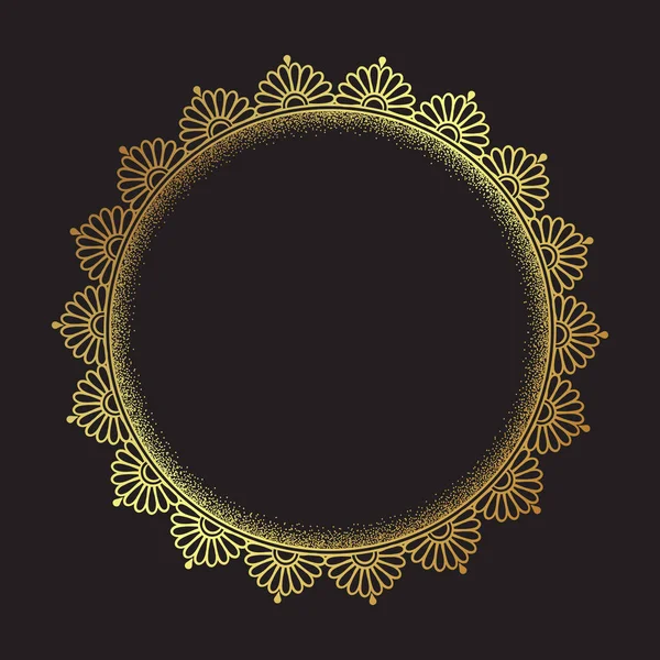 Decorativo Indiano Rotondo Pizzo Ornato Mandala Oro Isolato Sfondo Nero — Vettoriale Stock