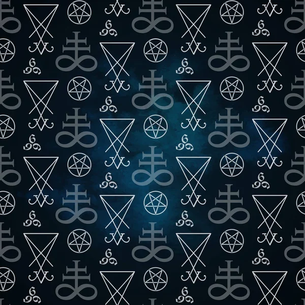 Seamless Mönster Med Ockulta Symboler Leviathan Cross Pentagram Lucifer Sigil — Stock vektor