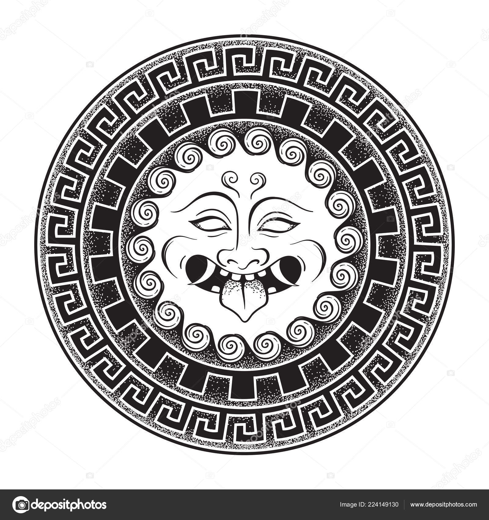 Cabeza Gorgona Medusa Escudo Tatuaje Trabajo Arte Punto - 