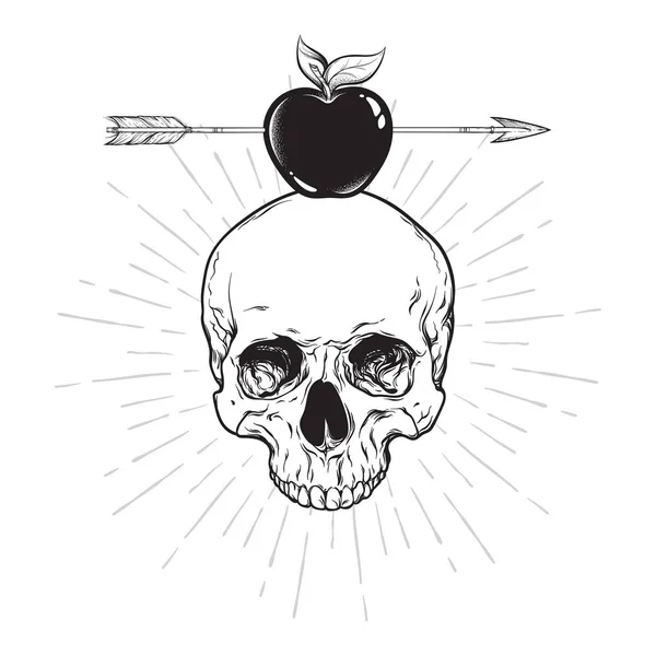 Nsan Kafatası Apple Çizgi Sanat Nokta Çalışmaları Ile Deldi Boho — Stok Vektör