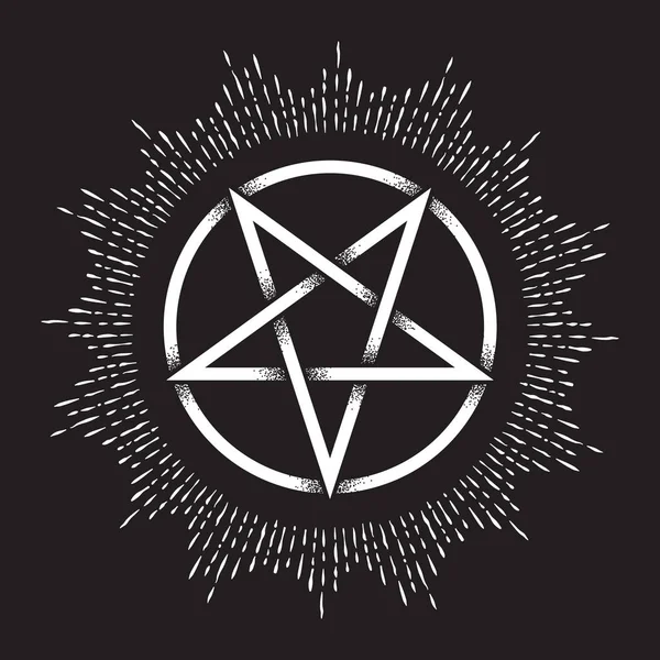 Ters Pentagram Veya Pentalpha Veya Köşeli Elle Çizilmiş Nokta Antik — Stok Vektör