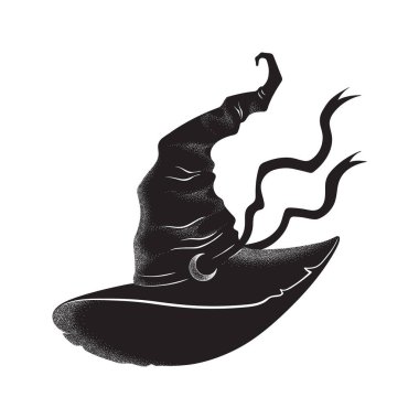 Çizgi roman ve dotwork sivri cadı şapka hilal ay el ile çizilmiş. Boho chic poster, flash dövme veya sunak peçe baskı tasarımı vektör çizim