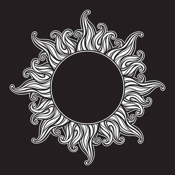 Marco Estilo Grabado Dibujado Mano Forma Ilustración Vectorial Rayos Solares — Vector de stock