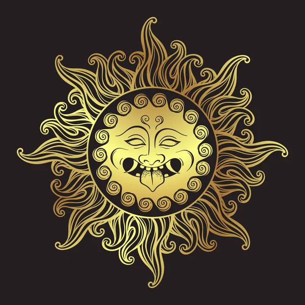 Золотая Голова Медузы Горгон Пламени Ручной Работы Рисунок Линии Точка — стоковый вектор