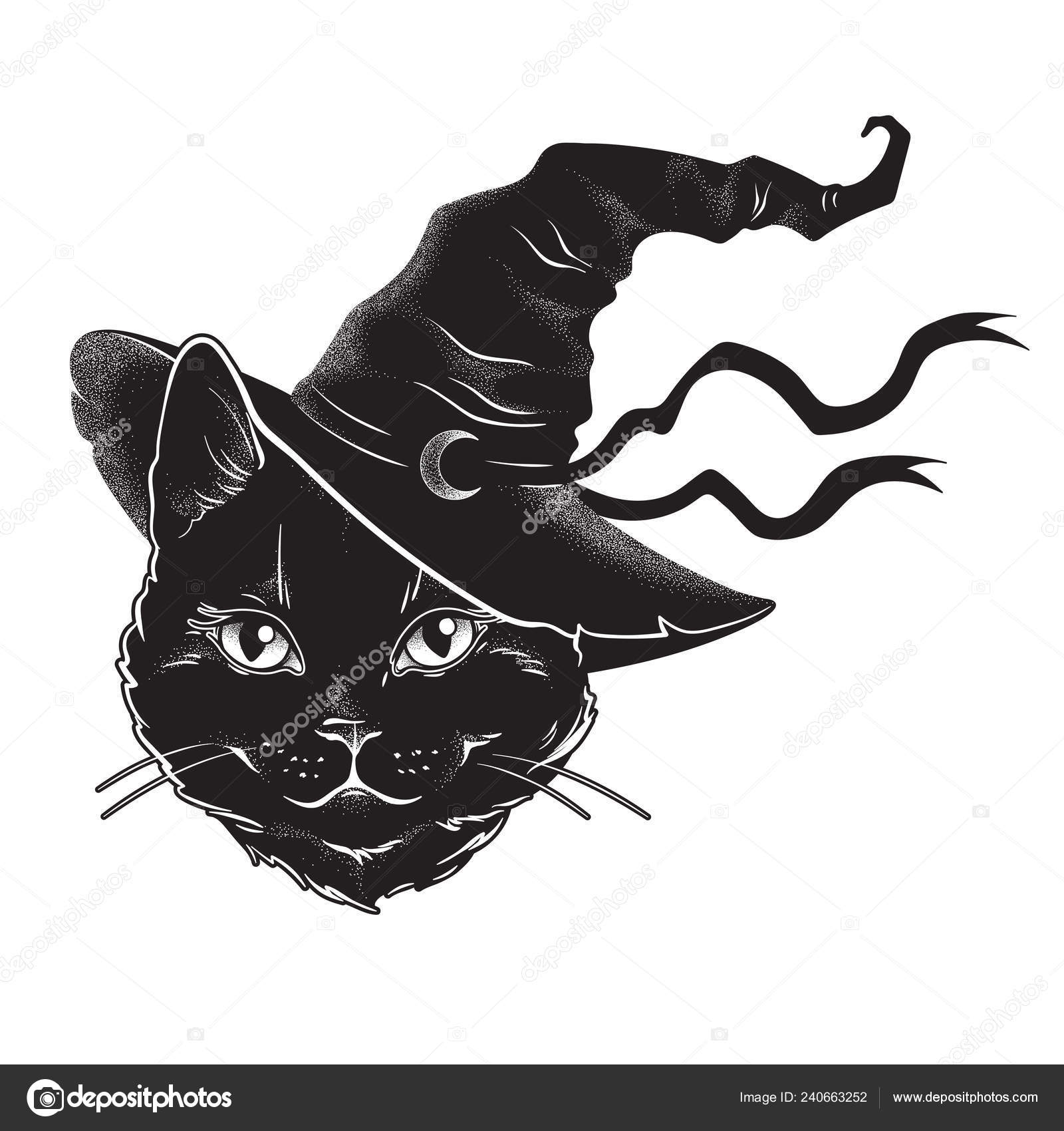 Bruxa bonita com imagem vetorial de gato