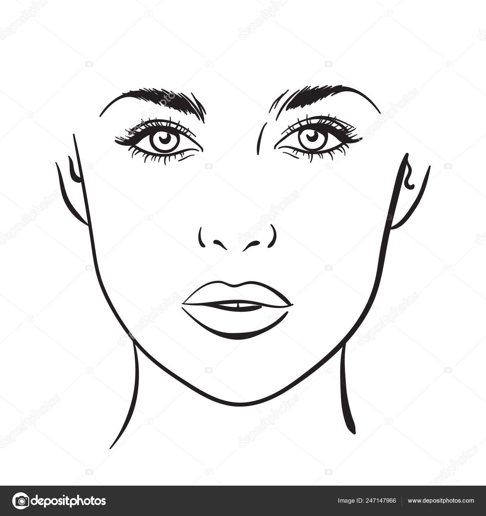 Beautiful Woman Portrait Face Chart Makeup Artist Blank Template Vector