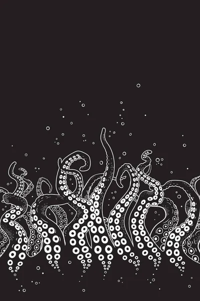 Octopus tentacles curl and intertwined hand drawn black and white line art background or print design vetor illustration. — Stock Vector