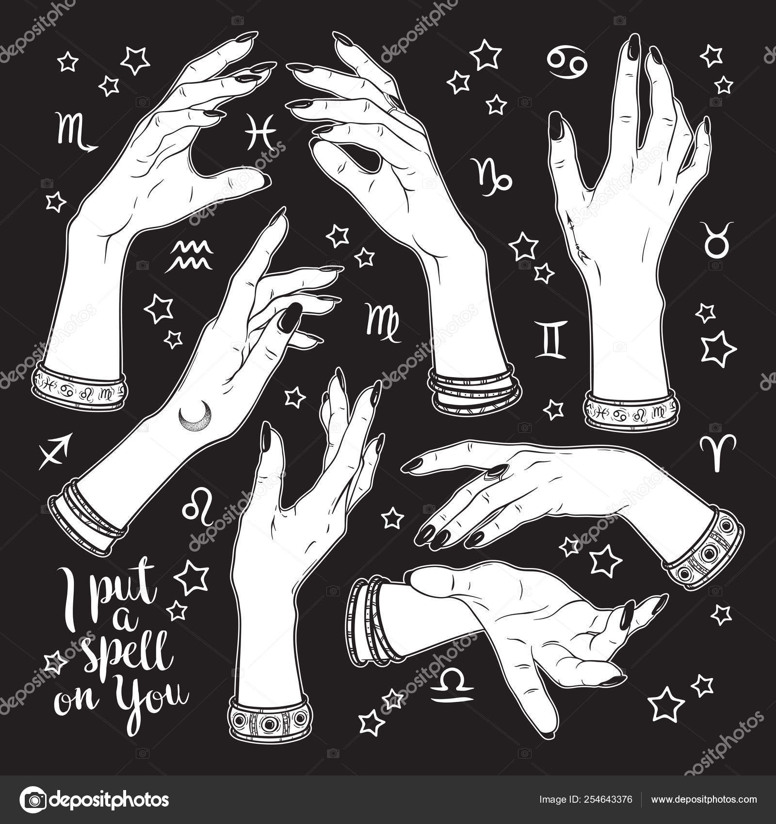 Hand Drawn Set Of Female Witches Hands In Different Poses Flash Tattoo Sticker Patch Or Print Design Vector Illustration Stock Vector Image By C Croisy Hand Drawn Set Of Female Witches Hands In Different Poses Flash Tattoo Sticker Patch Or Print Design Vector Illustration Stock Vector Image By C Croisy