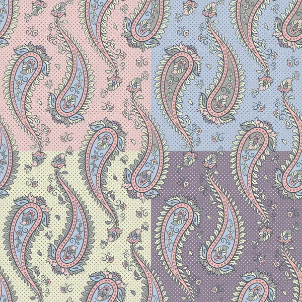 Бесшовные узоры задают Пейсли декоративный дизайн фона для ткани в мягких пастельных тонах векторная иллюстрация — стоковый вектор