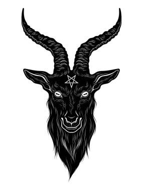 Baphomet iblis keçi baş el baskı veya blackwork flaş dövme sanat tasarım vektör illüstrasyon çizilmiş.