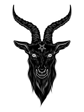 Baphomet demon goat head hand drawn print or blackwork flash tattoo art design vector illustration. clipart