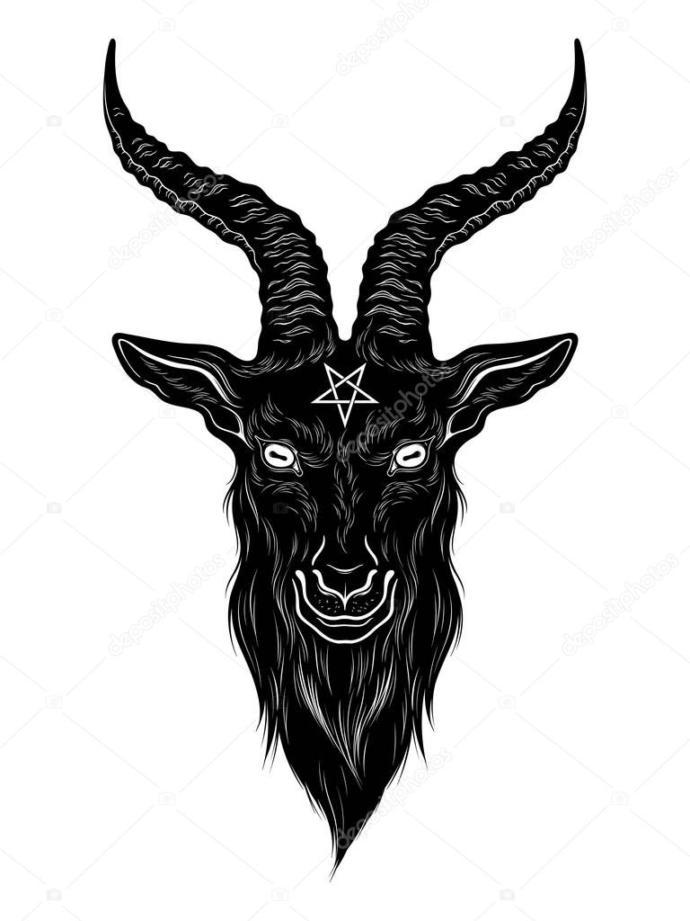 Baphomet demonio cabra cabeza dibujado a mano impresión o blackwork ...