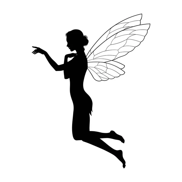 Beautiful girl fairy silhouette in profile isolated. Boho chic tattoo, sticker or print design vector illustration. — Stock Vector