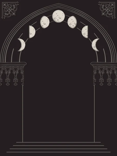 Arco Gotico Con Gargoyle Illustrazione Vettoriale Disegnata Mano Design Della — Vettoriale Stock