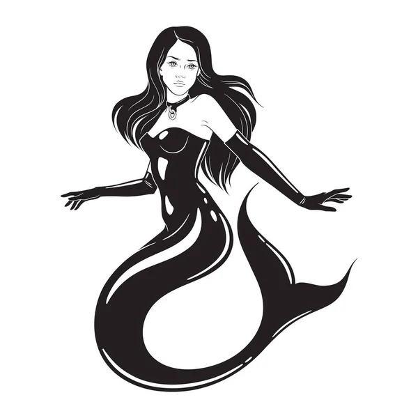 Belle Sirène Portant Costume Latex Fétiche Col Isolé Illustration Vectorielle — Image vectorielle