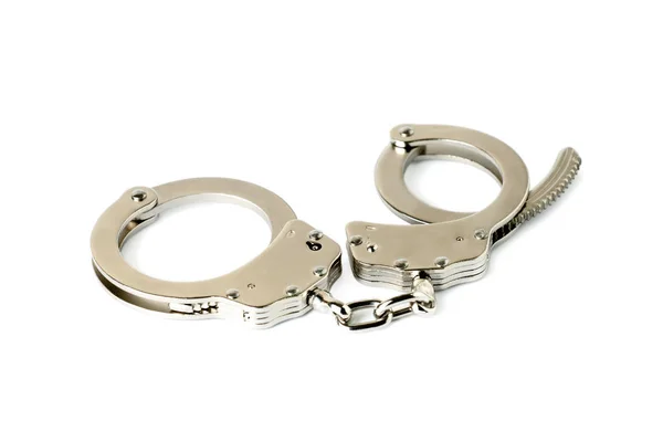 Beyaz bir arka plan üzerinde çelik kelepçeleri