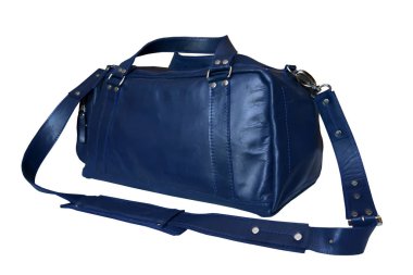 Çıkarılabilir omuz askısı ile mavi renk çanta seyahat deri üzerinde beyaz bir arka plan izole