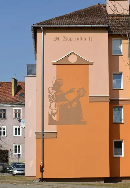Lidzabark Varminsky Polska Marca 2018 Graffiti Mikołaja Kopernika Obraz Ścianie — Zdjęcie stockowe