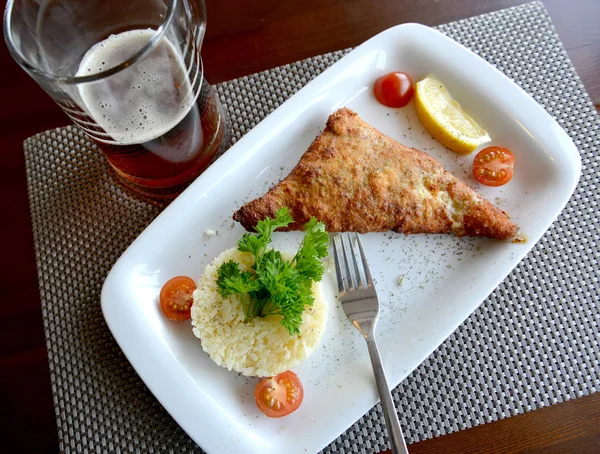 Pike Perch Baked Batter Rice Vegetables — Stock Photo, Image