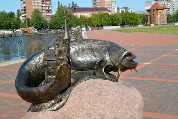 Kalininingrad Rusia Agosto 2018 Escultura Som Tarde Verano Veteranov Embankment —  Fotos de Stock