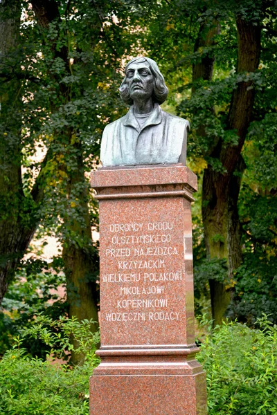Olsztyn Poland August 2018 Monument Nicolaus Copernicus Park Polish Text — Stock Photo, Image
