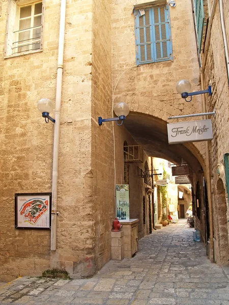 Yaffo Israël Oktober 2012 Smalle Kleine Straat Met Het Teken — Stockfoto