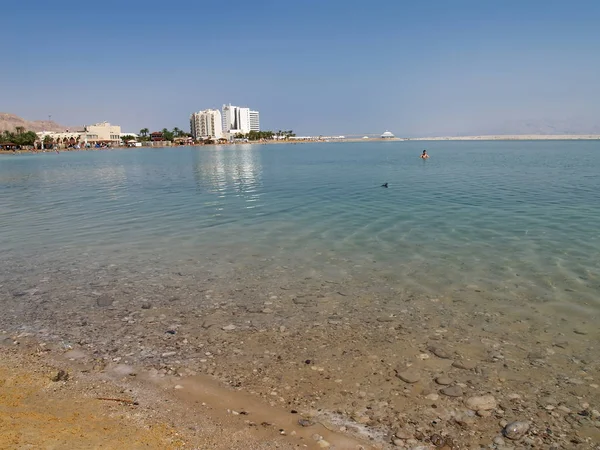 View of the Dead Sea with hotels ashore. Israel