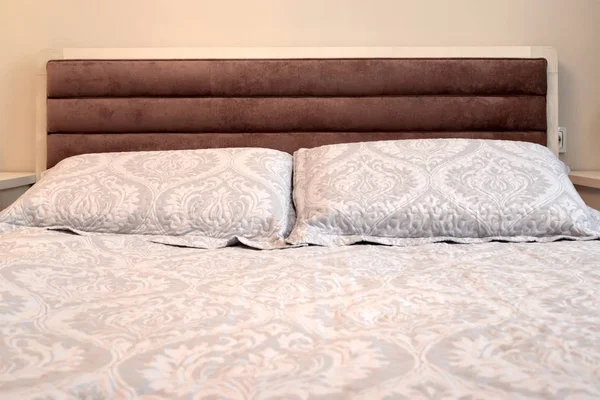 Headboard Double Bed Pillows Scandinavian Style — Stock Photo, Image