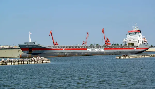 Kaliningrad Region Russia July 2018 Dongeborg Cargoship Passes Kaliningrad Ship — Stock Photo, Image